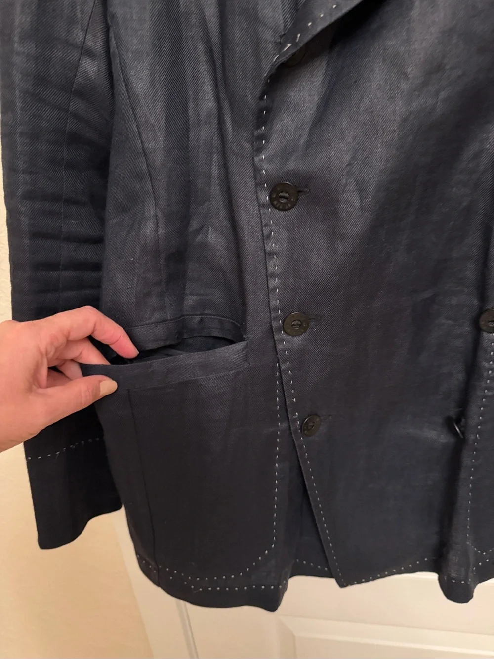 G-Star Men's Dark Navy Double-Breasted 100% Linen Blazer - Picture 5 of 14
